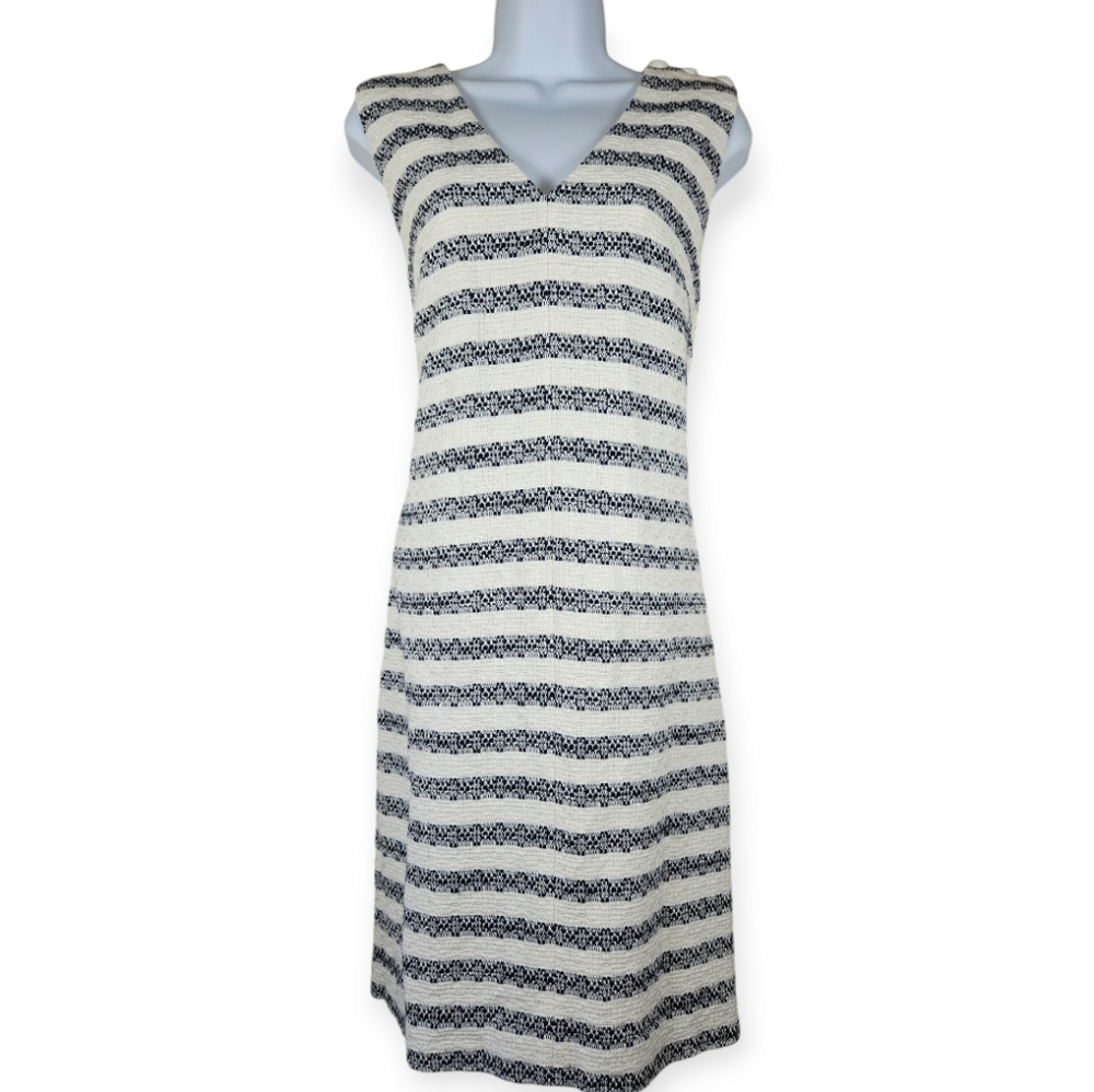 NWOT J Crew white blue tweed striped sheath dress Womens 12 - Picture 3 of 6